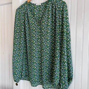 Pleione Green Floral Long Sleeve Blouse XL